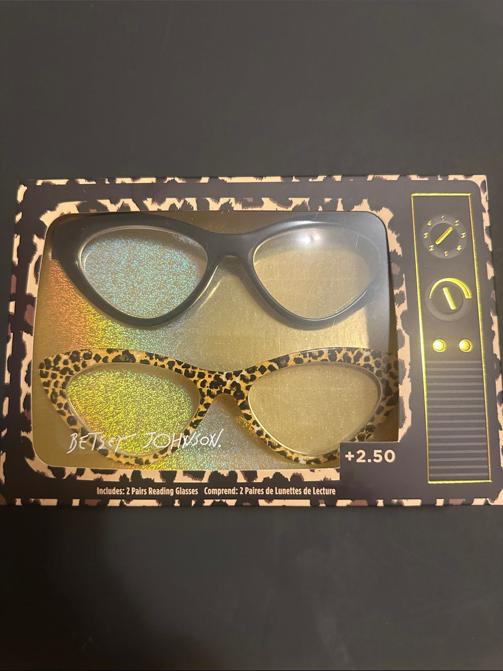 Betsey Johnson Cat-Eye Reading Glasses Duo Black & Leopard Print +2.50
